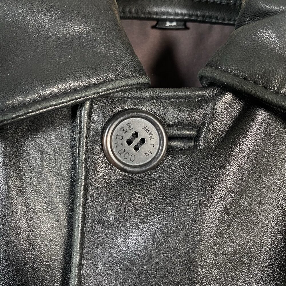 Vintage Black Lamb Leather Car Coat Mens M Couture by J Park Full Zip Button Up - Picture 7 of 16
